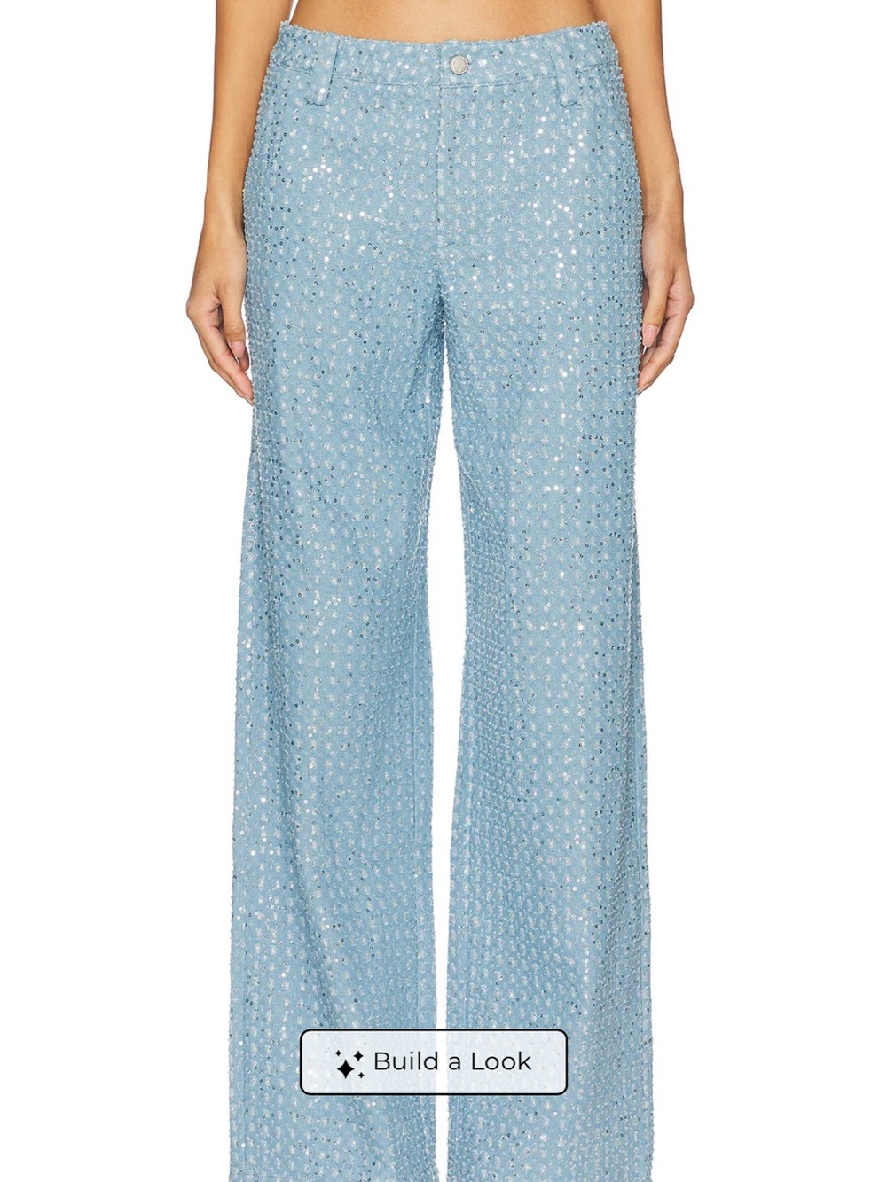 By.Dyln Light Blue Sequin Wide-Leg Pants